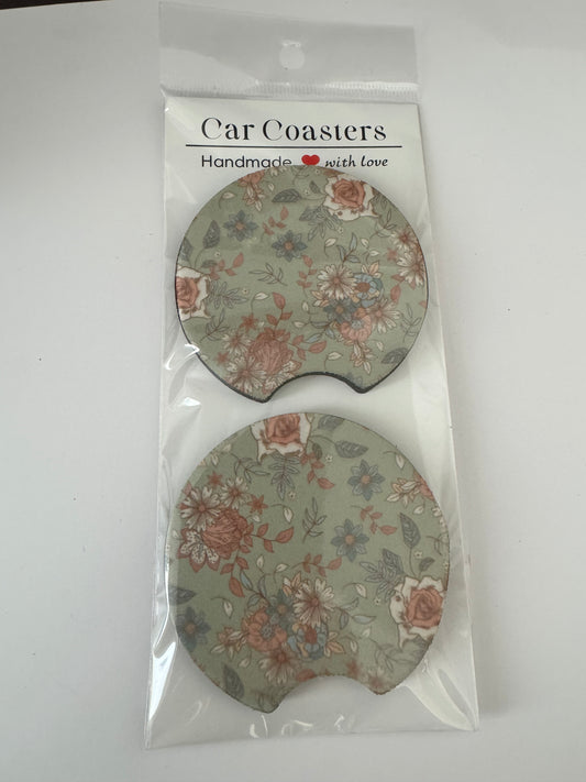 Sous-verres d’auto – Vert à motifs floraux
